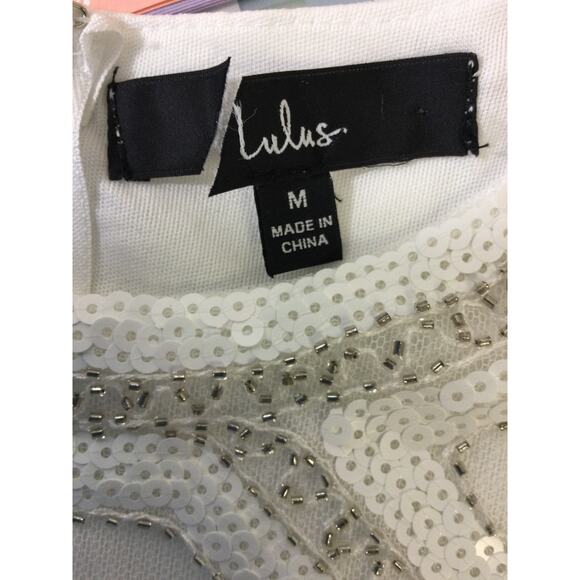 LULU'S SZ M Spread Your Shine White Sequin Embroidered Bodycon Dress NEW B151 - Picture 8 of 9